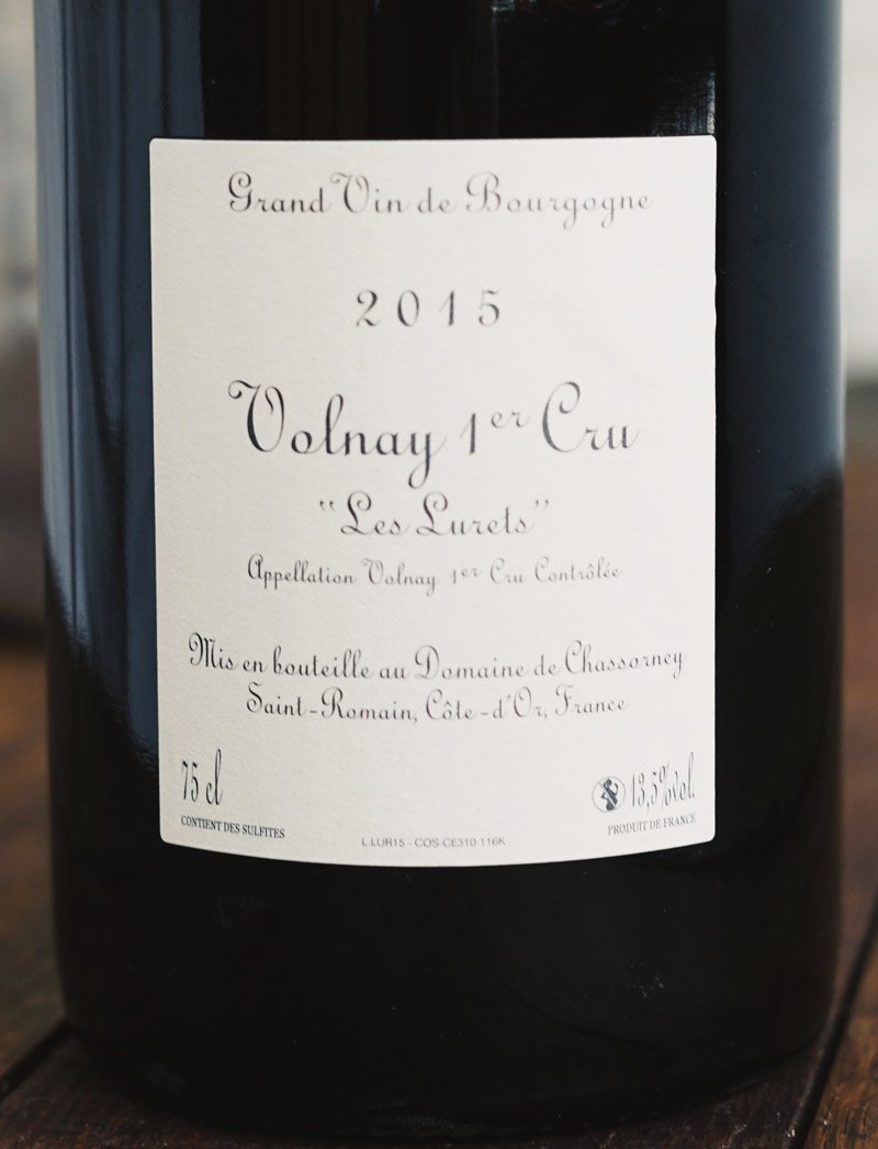 Volnay Les Lurets 1er Cru vin naturel rouge 2015 Domaine de Chassorney Frederic Cossard 2